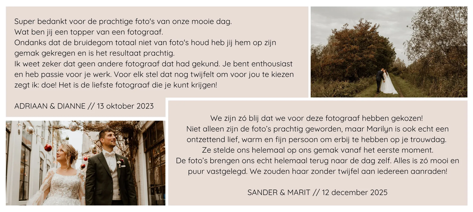 Review van Adriaan & Dianne en Sander & Marit over Marilyn Fotografie