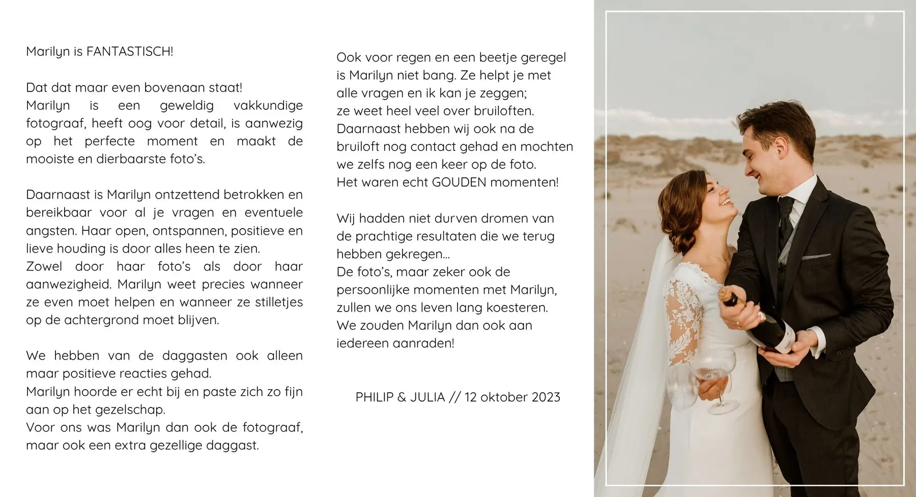Review van Philip & Julia over hun bruidsfotograaf Marilyn Fotografie